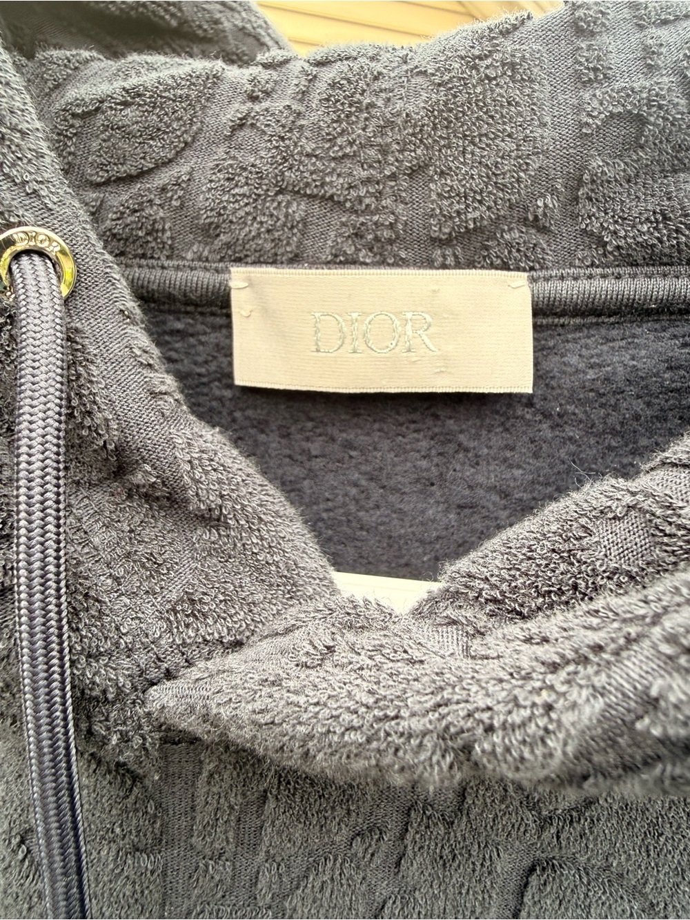Dior Men's Gray Textured Hooded Turtleneck Sweater